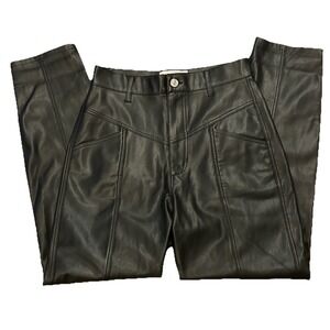 Zara Vegan Faux Leather Baggy Leg High Rise‎ Pants Sz 2 Black Pleats Moto Goth